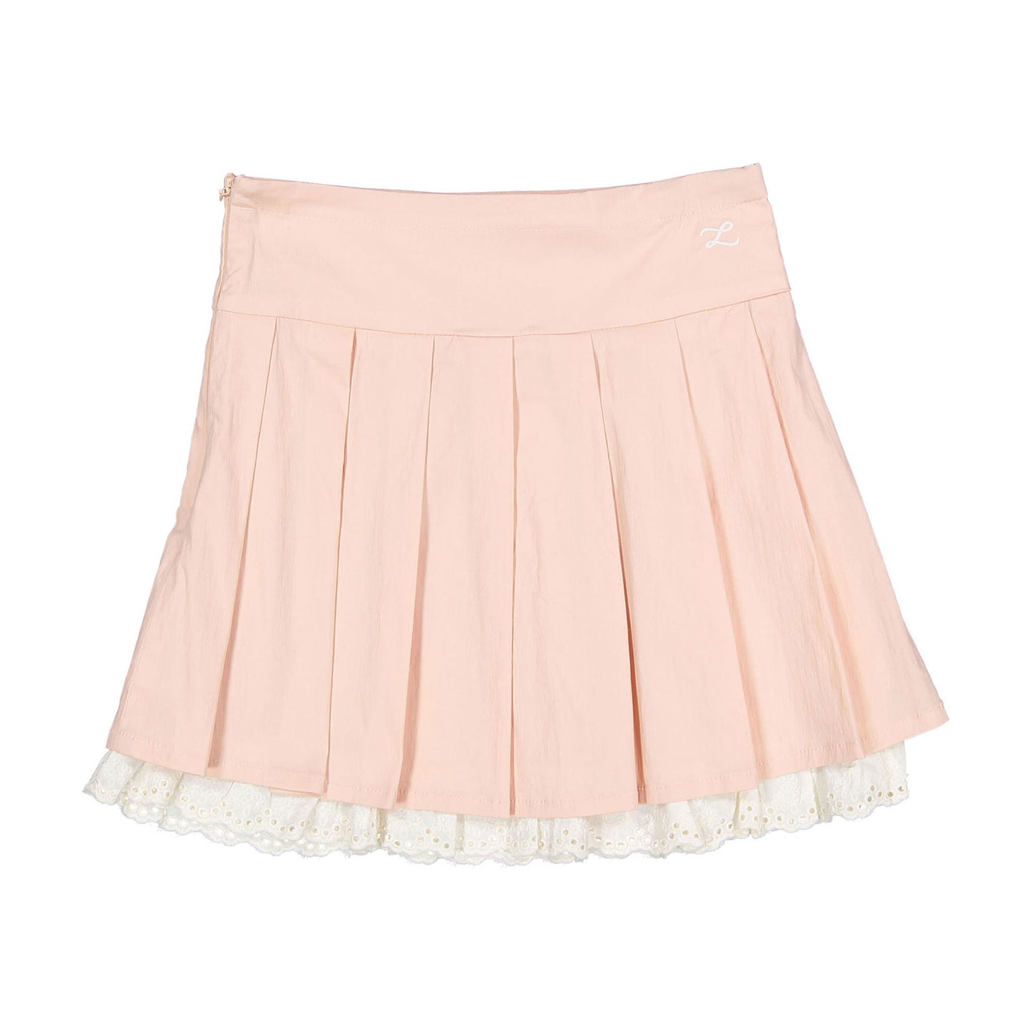 Salmon Lace Pleated Skirt