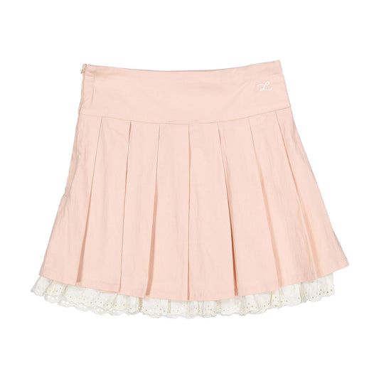Salmon Lace Pleated Skirt