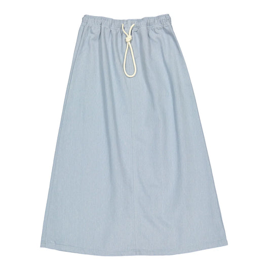 Washed Blue Denim Drawstring  Skirt