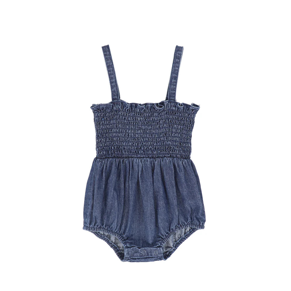 Smocked Denim Romper