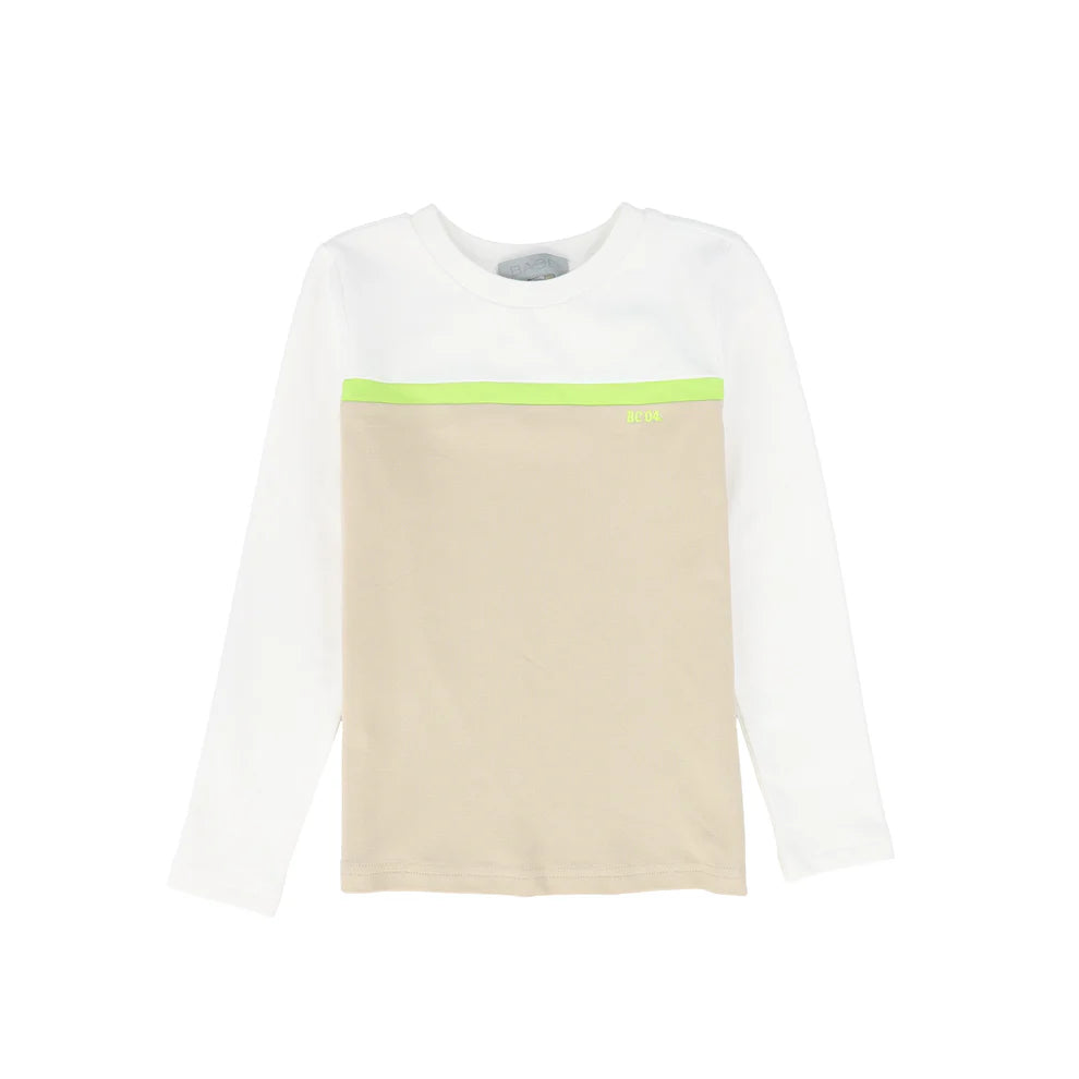Striped Contrast Pique T-Shirt- Tan