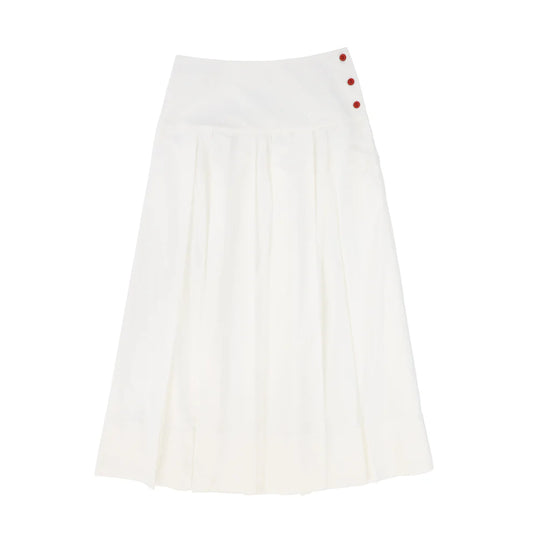 White Embroidered Button Maxi Skirt