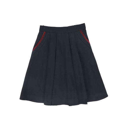 Wool Velvet Trim Skirt - Navy