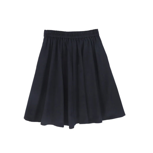 Wool Velvet Trim Skirt - Navy