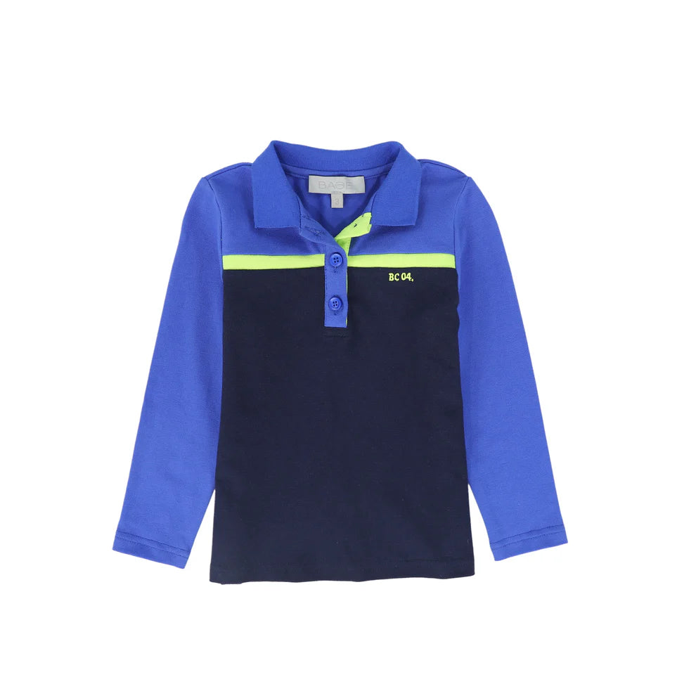 Striped Contrast Pique LS Polo- Navy