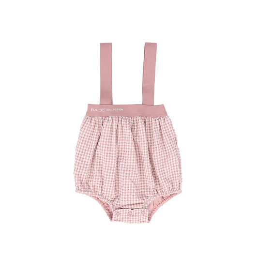 Seersucker Gingham Romper- Deep Pink