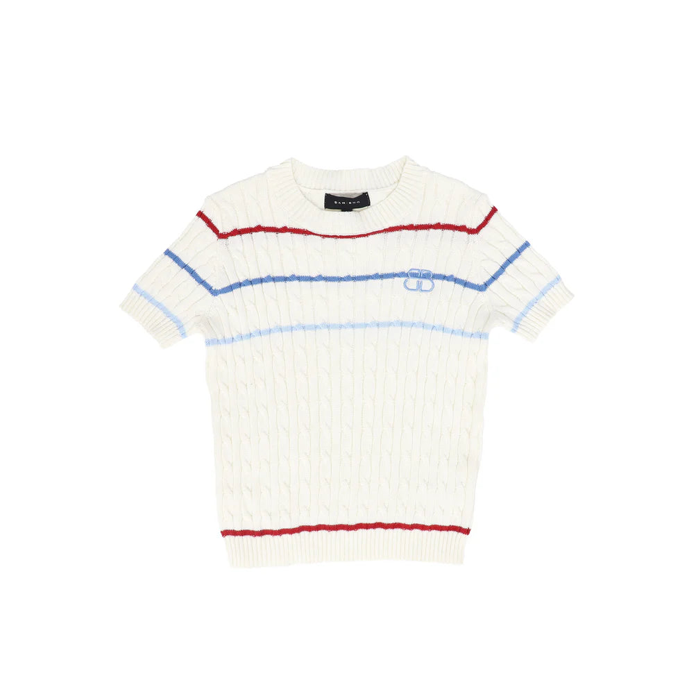 Striped Cable Knit SS Sweater