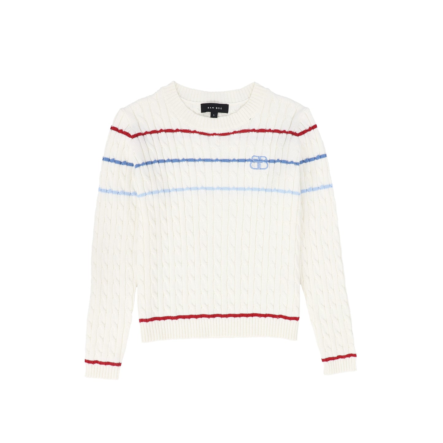Striped Cable Knit LS Sweater