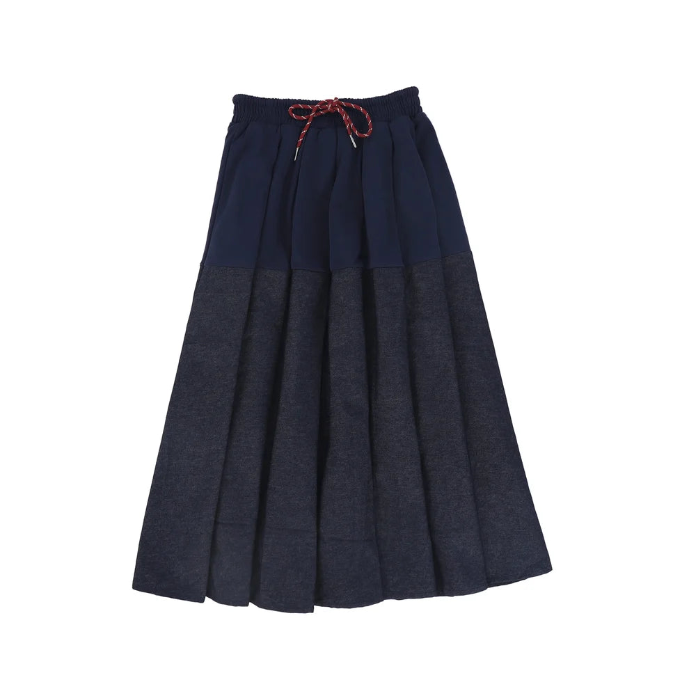 Navy Pleated Sweatshirt Skirt