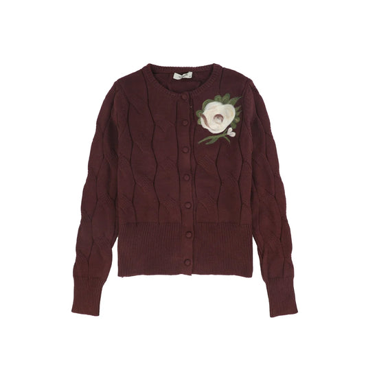 Painted Cable Knit Cardigan- Burgundy