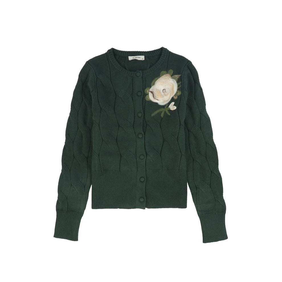 Painted Cable Knit Cardigan- Green