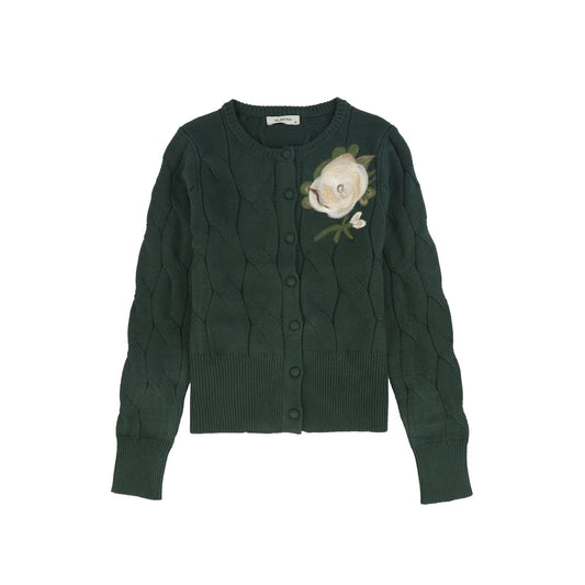 Painted Cable Knit Cardigan- Green