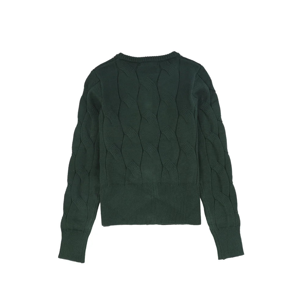 Painted Cable Knit Cardigan- Green