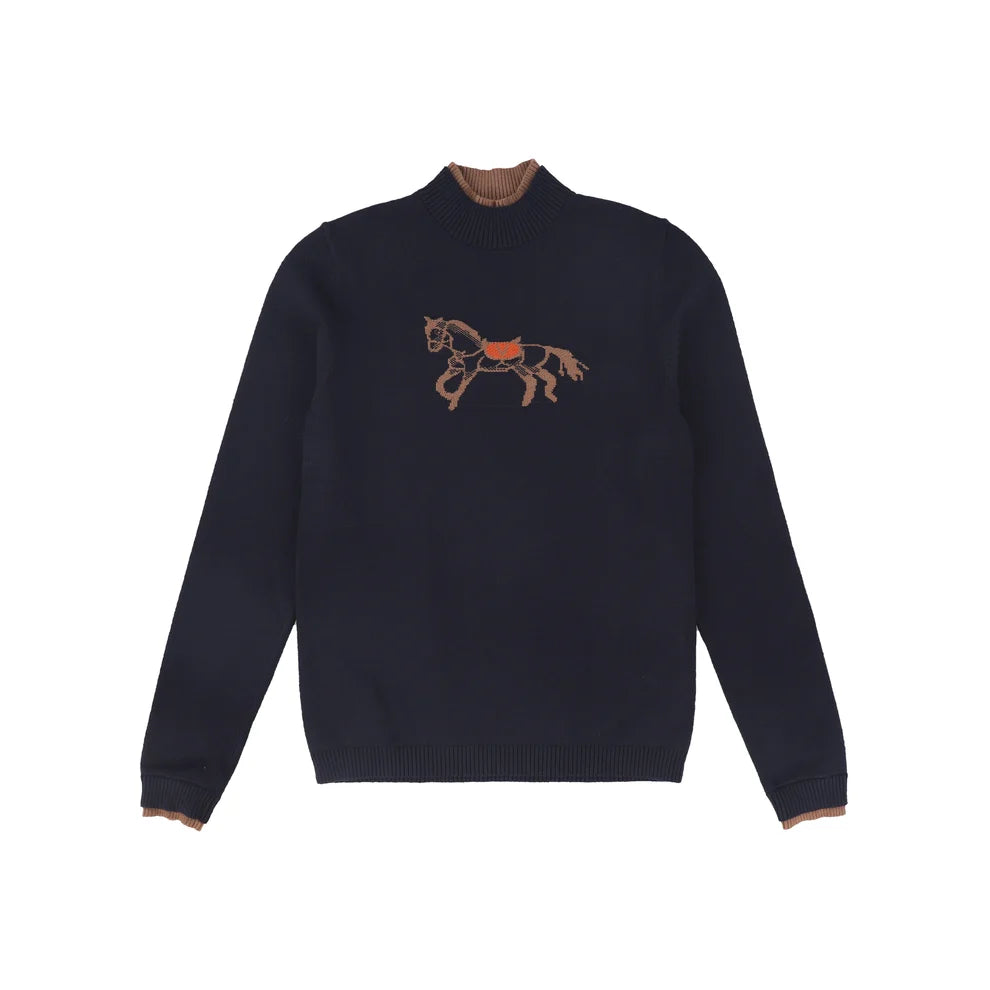 Navy Horse Print Knit Turtleneck