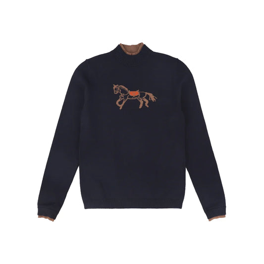 Navy Horse Print Knit Turtleneck