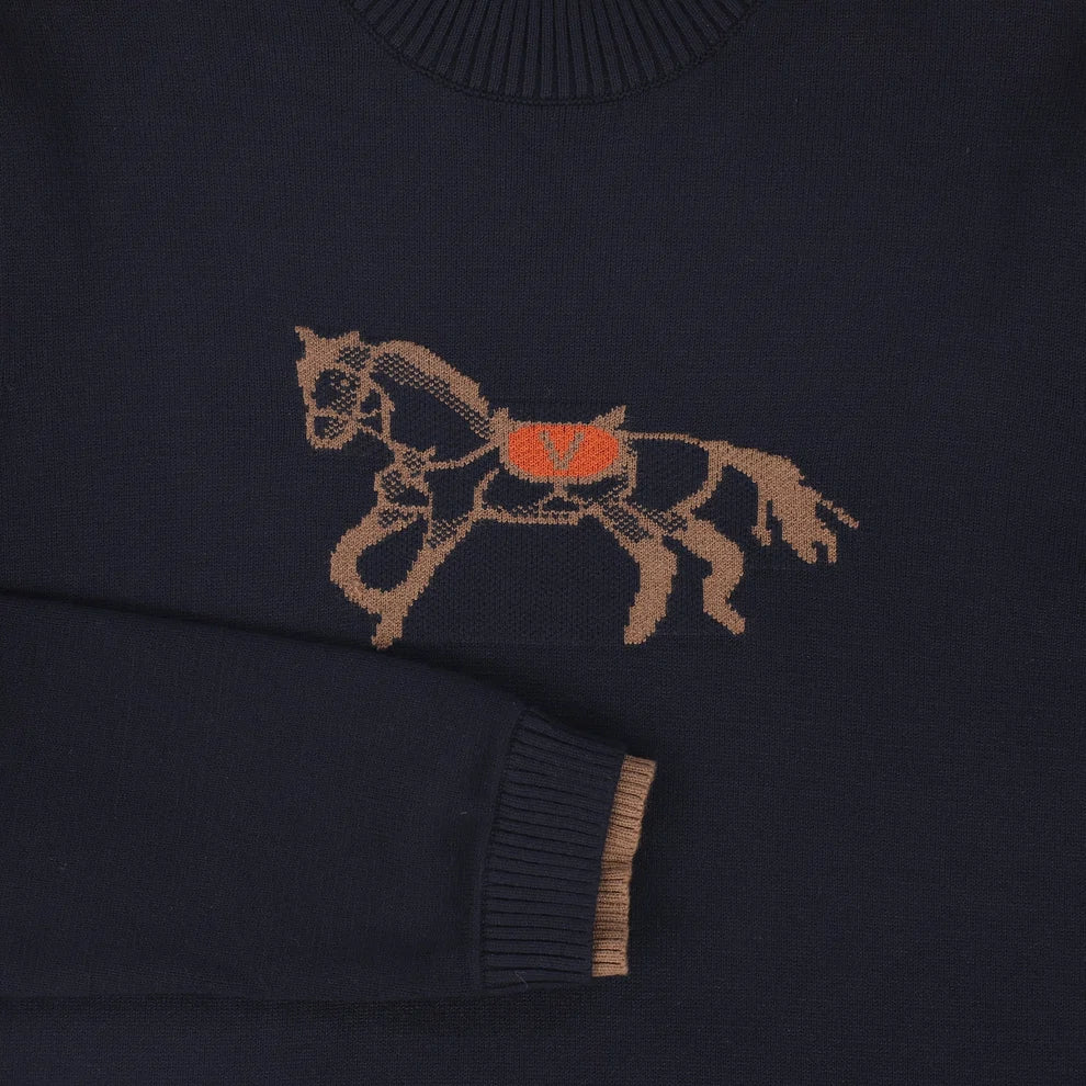 Navy Horse Print Knit Turtleneck