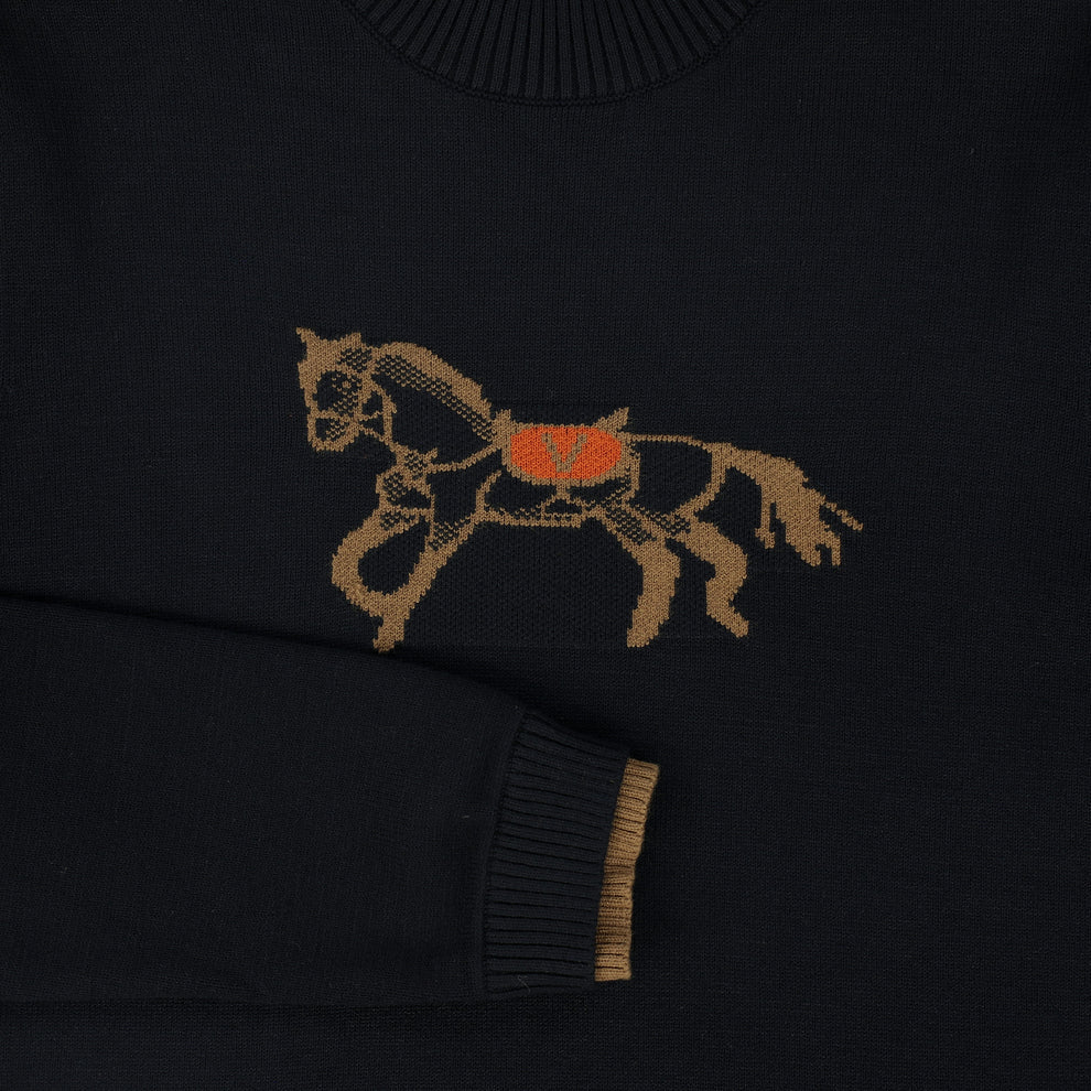 Black Horse Print Knit Turtleneck