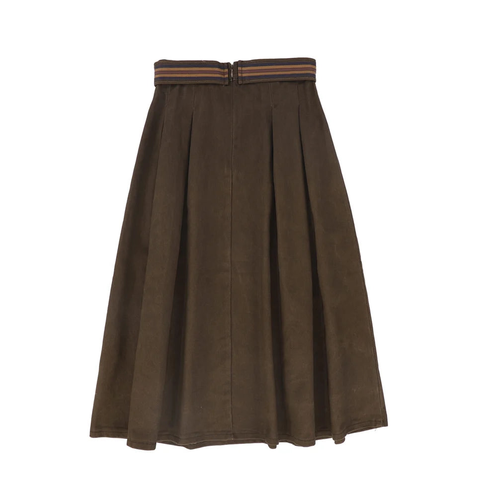 Denim Embroidered Pleat Skirt