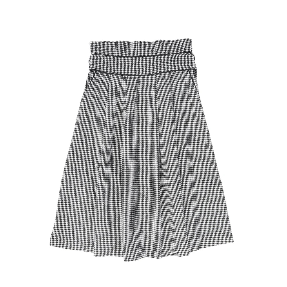 Houndstooth Pleated Trim Skirt