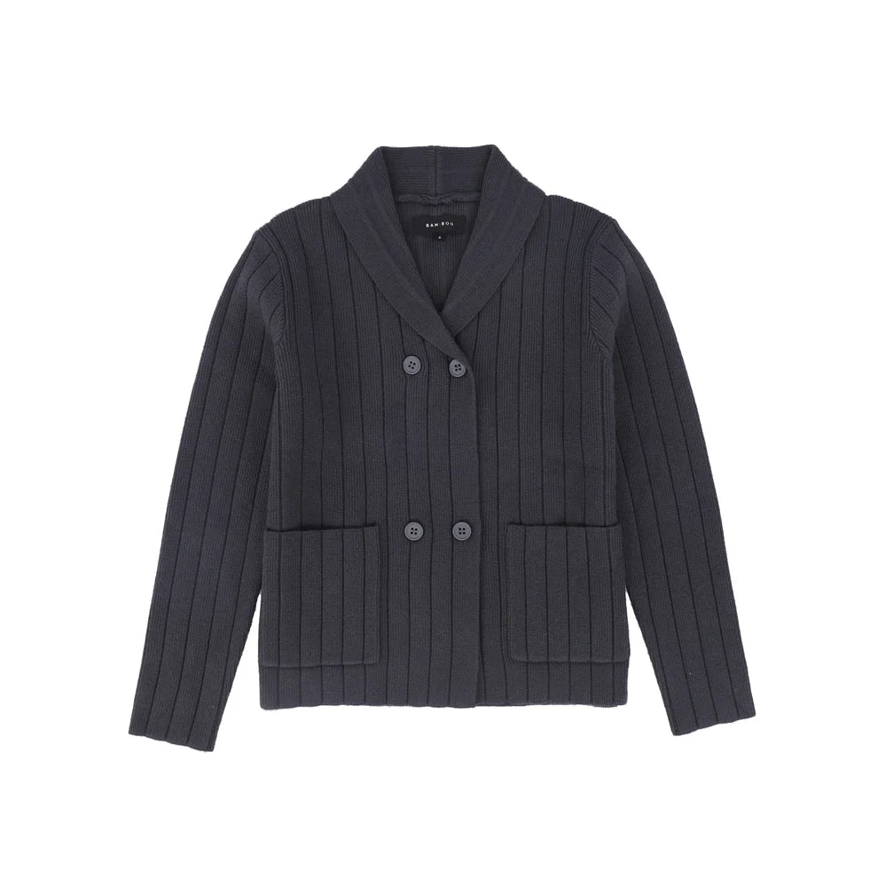 Wide Ribbed Knit Double Breasted Cardigan
