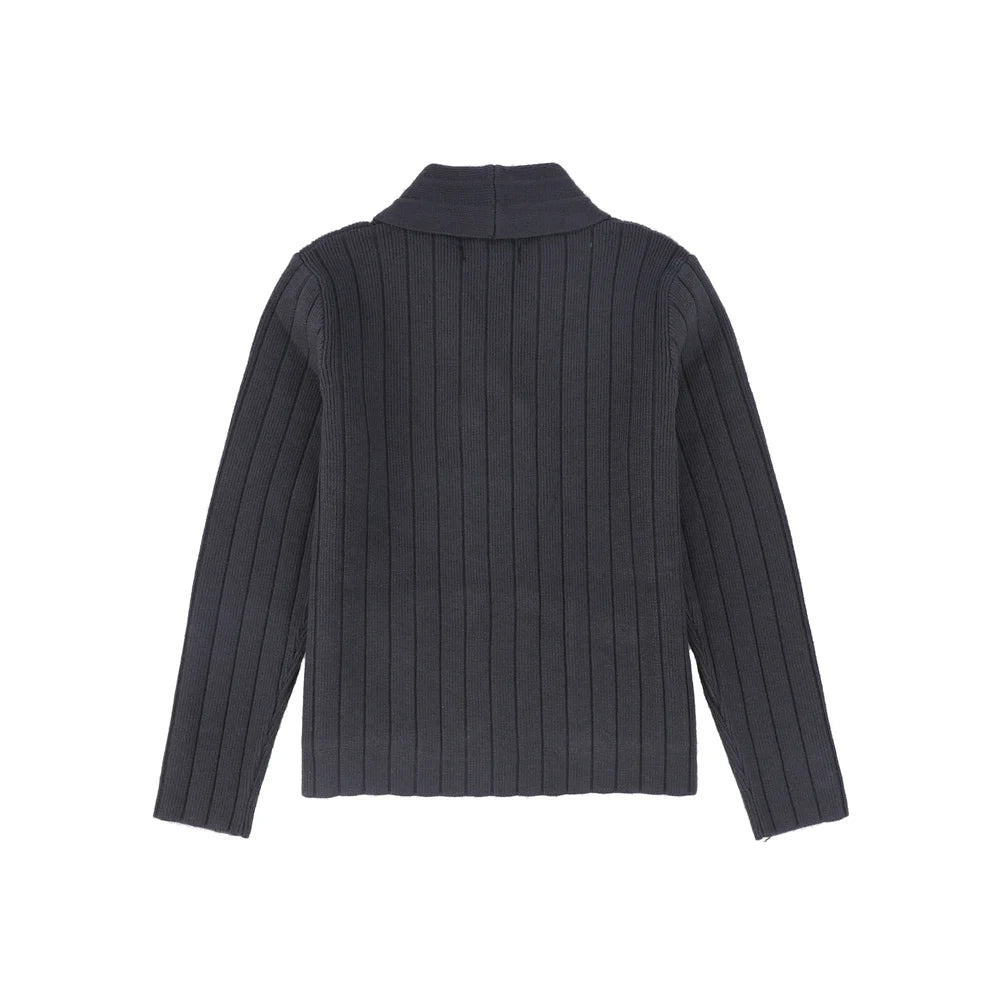 Wide Ribbed Knit Double Breasted Cardigan