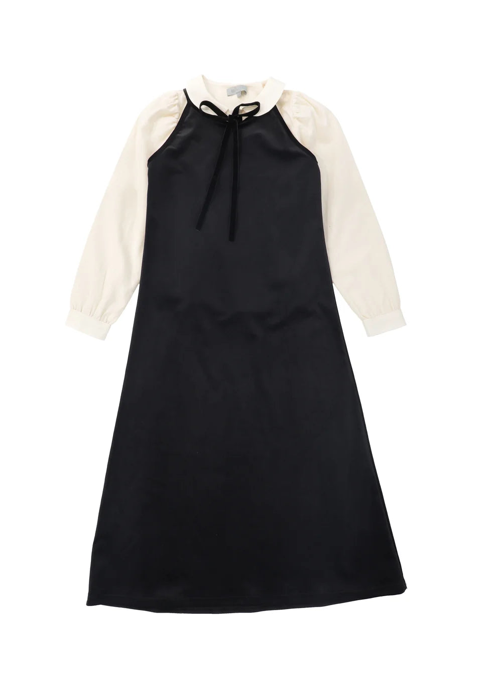Puff Sleeve Velvet Trim Maxi Dress