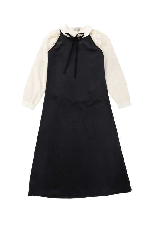Puff Sleeve Velvet Trim Maxi Dress