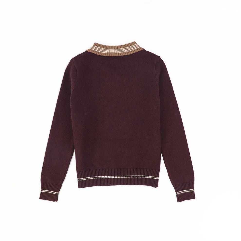 Stripe Trim V-Neck Sweater