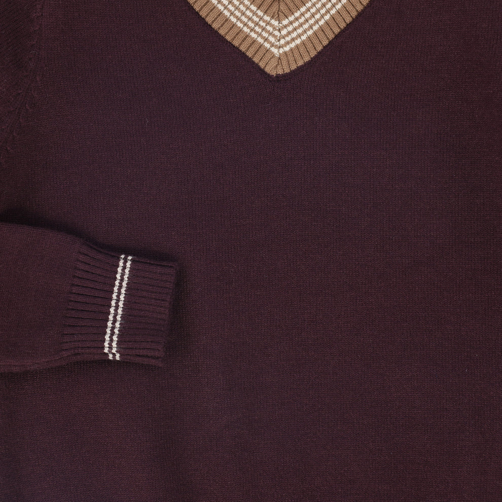 Stripe Trim V-Neck Sweater