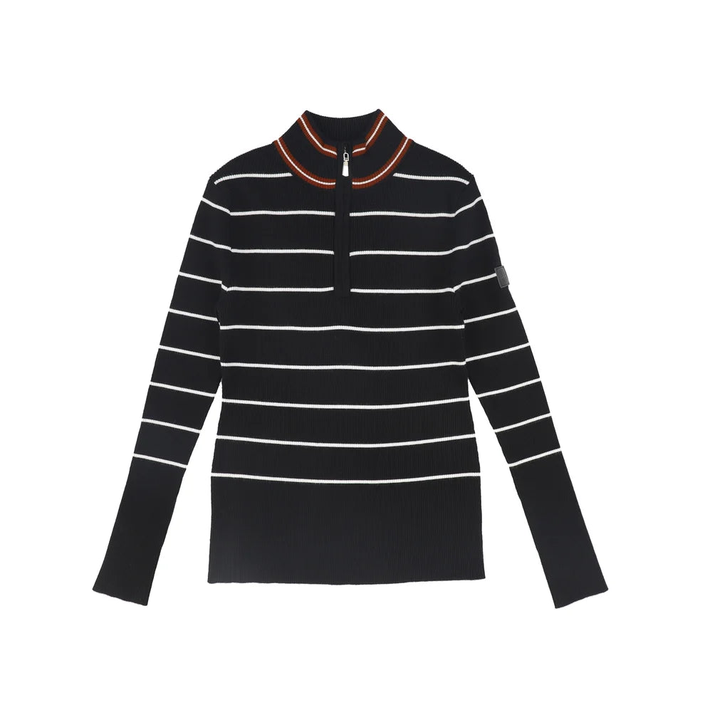 Stripe Half Zip Knit Turtleneck Sweater