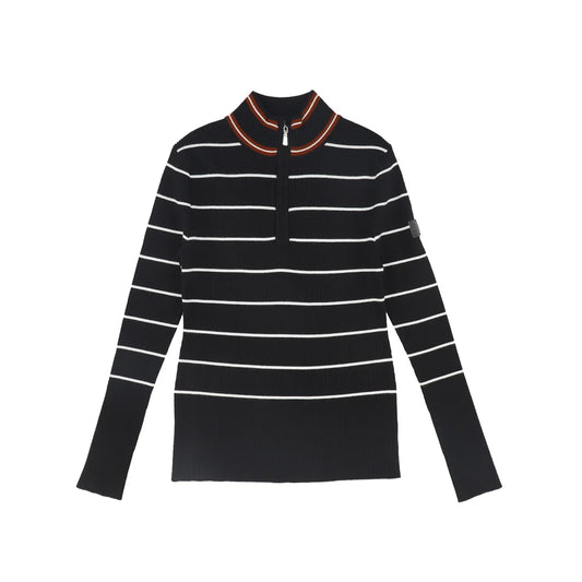 Stripe Half Zip Knit Turtleneck Sweater