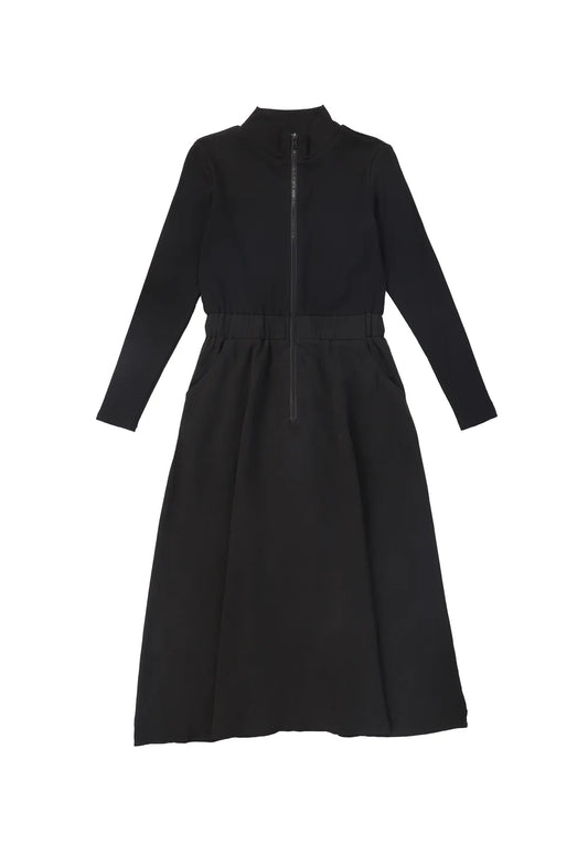 Black Denim/Sweatshirt Zipper Dress