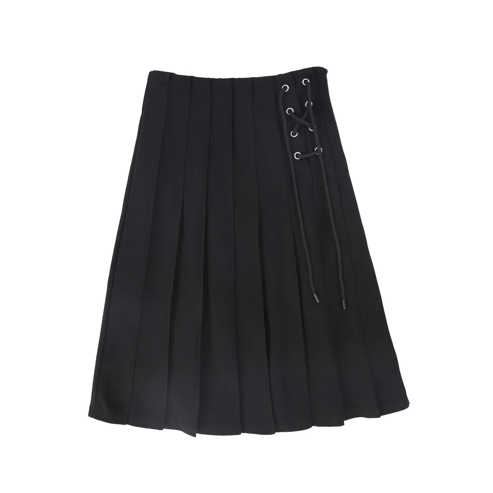 Pleated Lace Up Skirt