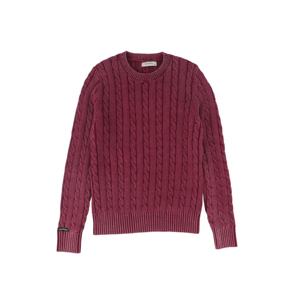 Fitted Cable Knit Sweater- Burgundy