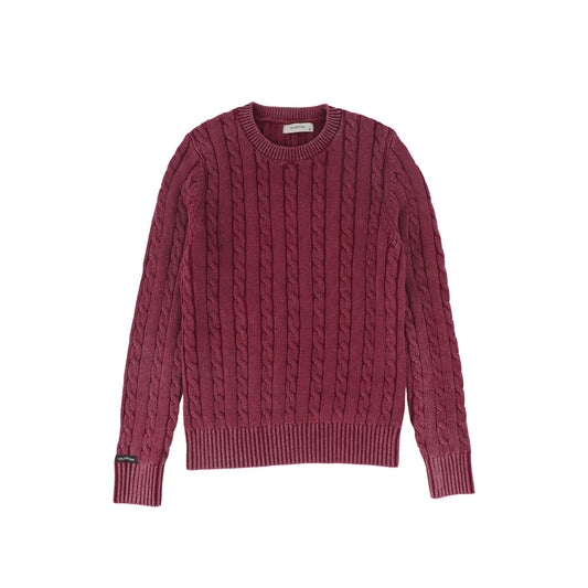 Fitted Cable Knit Sweater- Burgundy