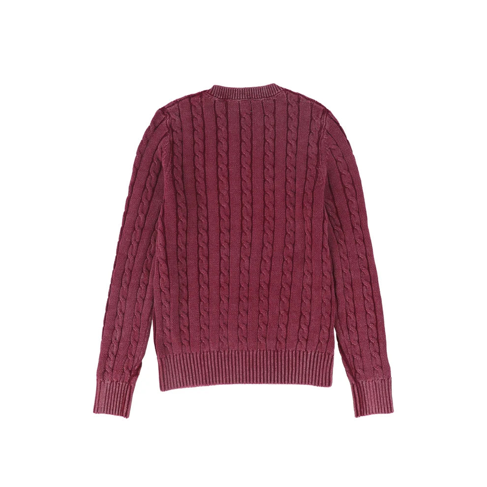 Fitted Cable Knit Sweater- Burgundy