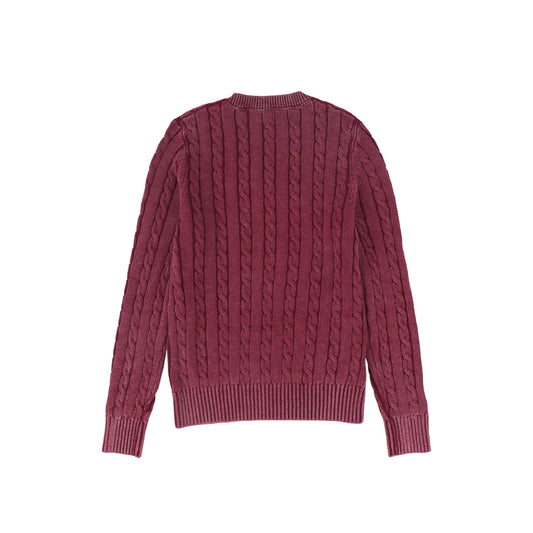 Fitted Cable Knit Sweater- Burgundy