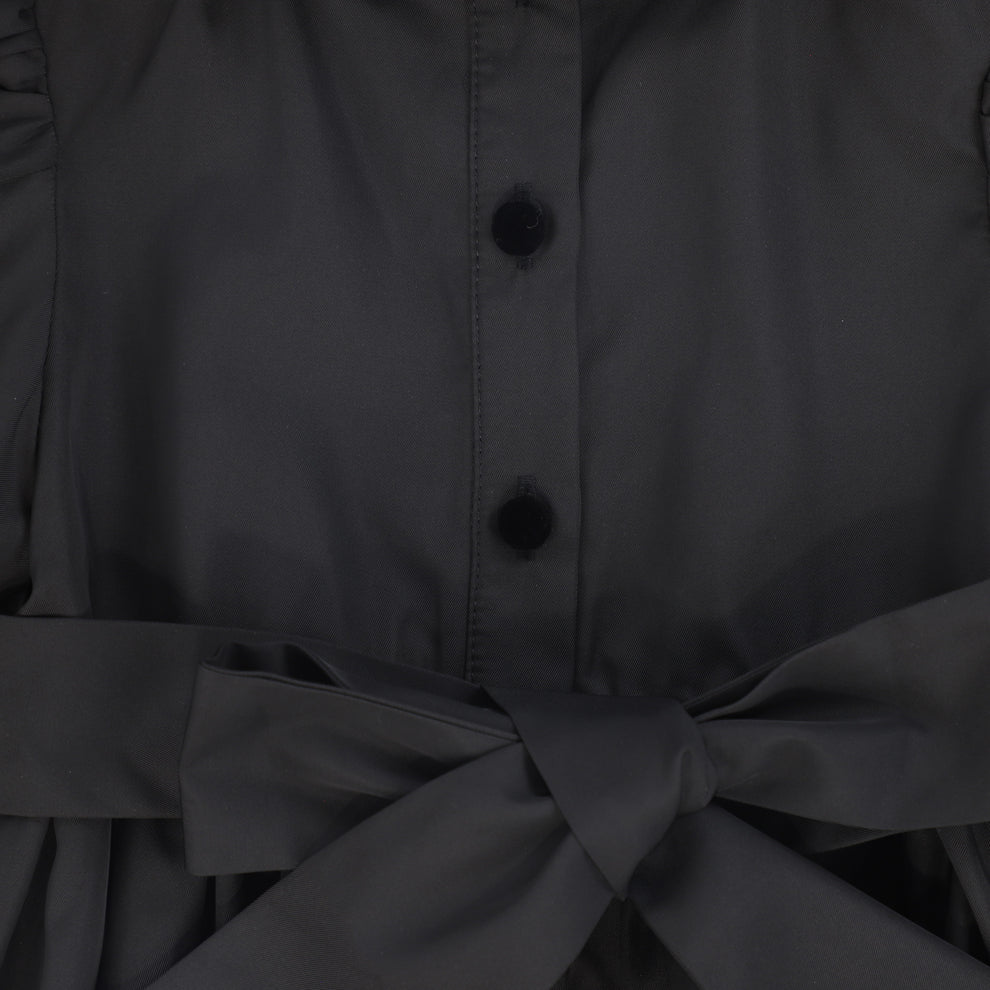 Taffeta Velvet Collar Puff Sleeve Dress