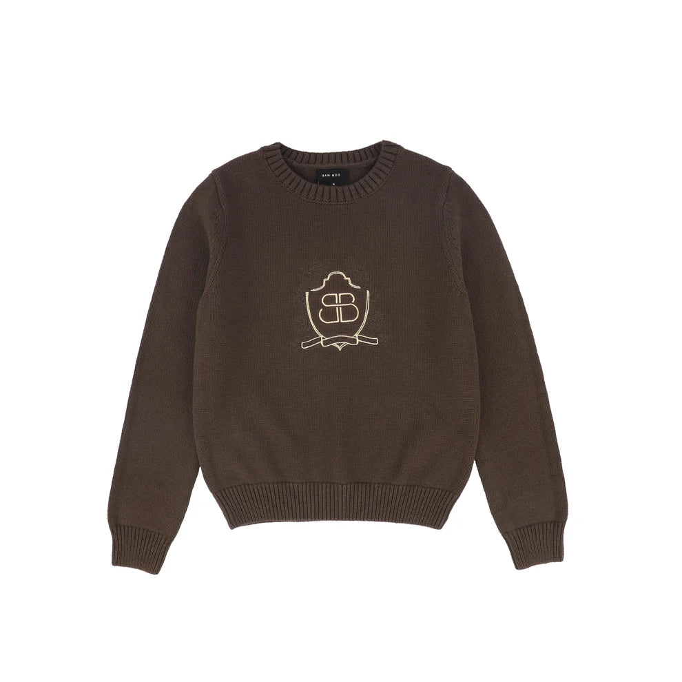 Ribbed Knit Stripe Crest Sweater