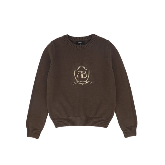 Ribbed Knit Stripe Crest Sweater