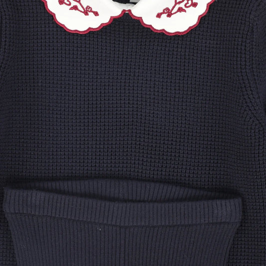 Textured Embroidered Collar Sweater Set