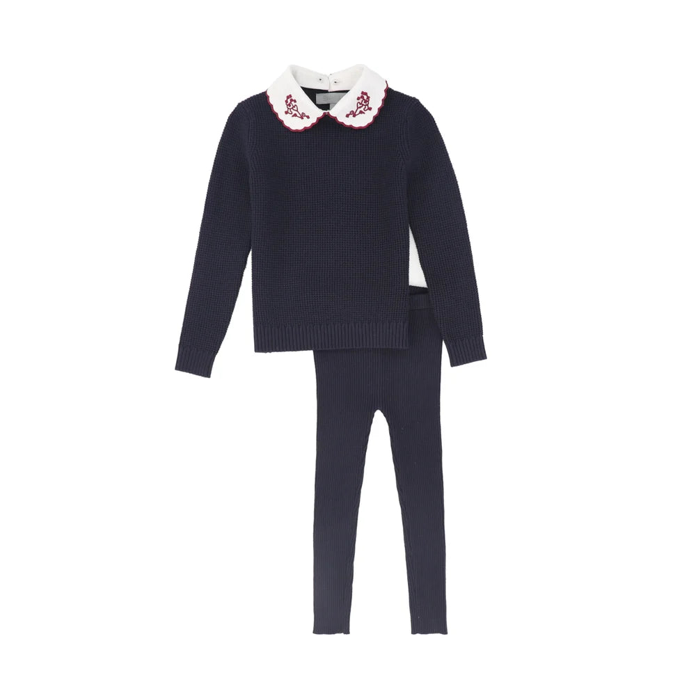 Textured Embroidered Collar Sweater Set