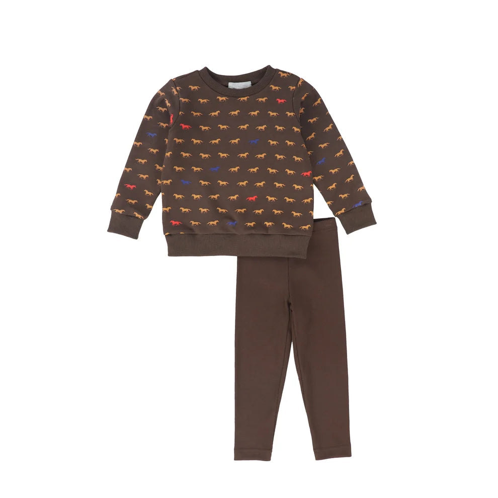 Horse Print Sweatshirt Set- Blue