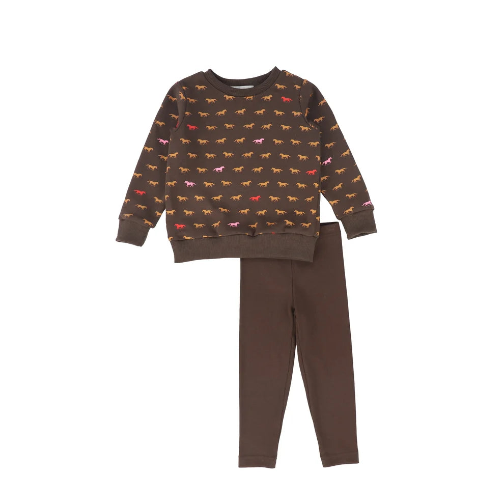 Horse Print Sweatshirt Set- Pink