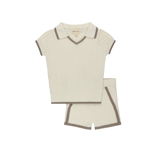 Boys Cable Knit 2 Piece Set – Ivory/Taupe