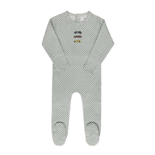 Blue Checkced Race Car Footie