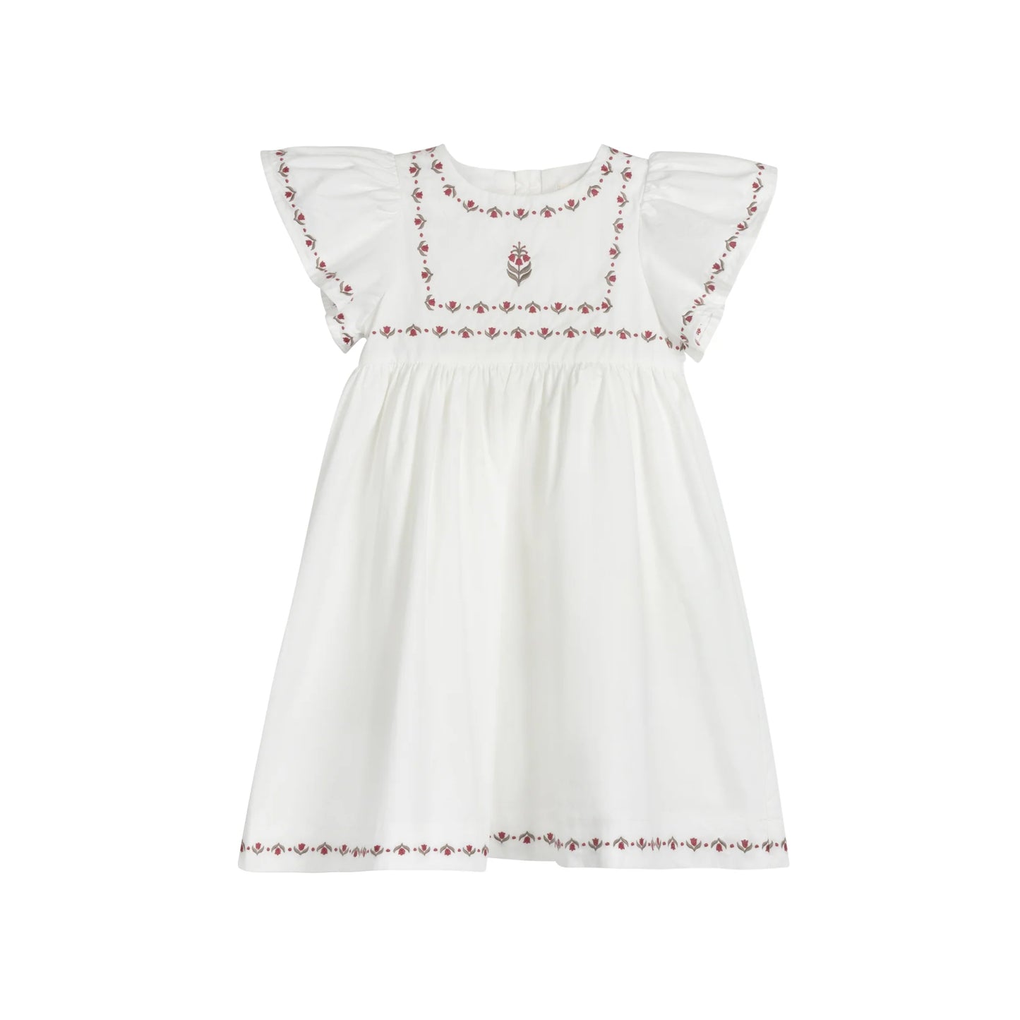 Girls Embroidered Trim Short Sleeve Dress