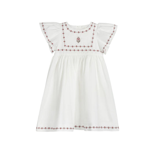 Girls Embroidered Trim Short Sleeve Dress