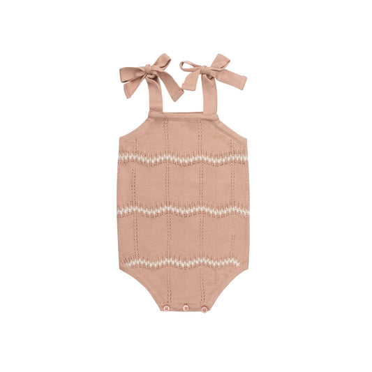 Girls Wave Knit Romper – Pink/Ivory