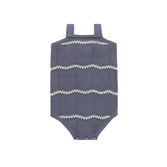 Boys Wave Knit Romper – Blue/Ivory